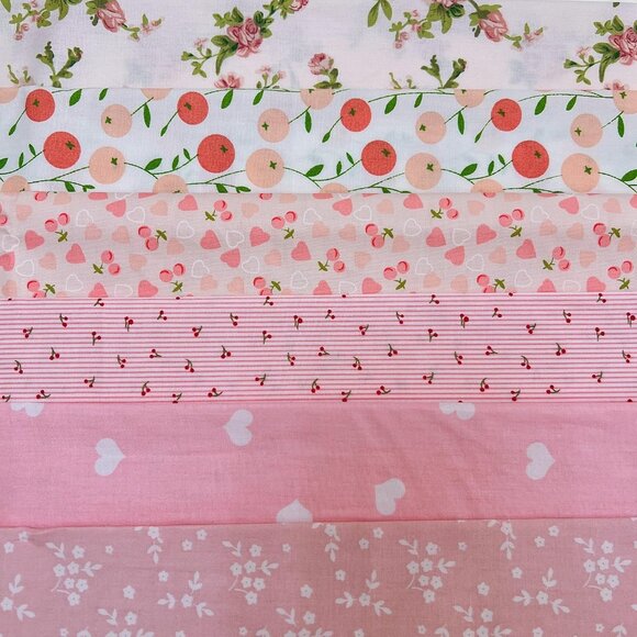 6Pcs 20x20in Cotton Fabric Bundle Pink Love for Quilting and Sewing - Picture 1 of 5
